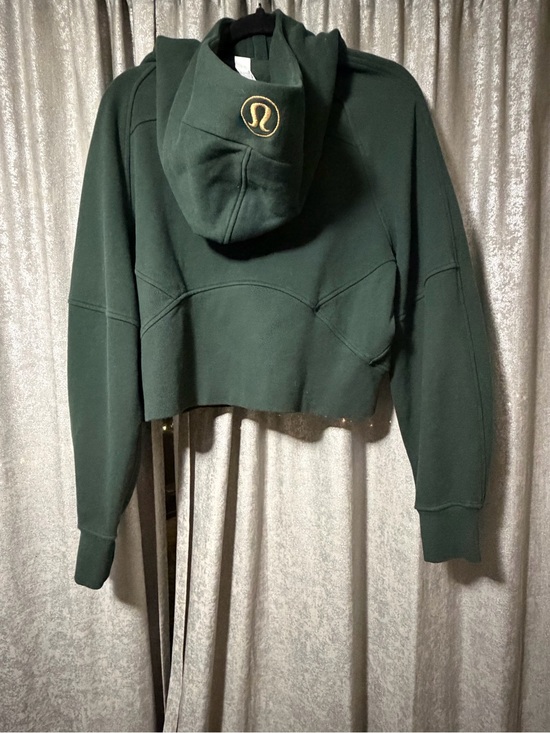 lululemon athletica Tops - Lululemon Forest Green 1/2 zip cropped Scuba Hoodie with Gold logo and zipper